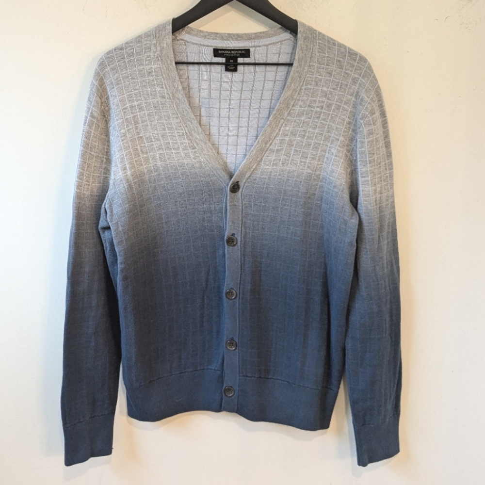 Banana Republic Men's Pima Cotton Grid Ombre Cardigan Sweater Medium